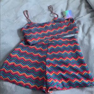 Pink Chevron Knitted Bralet And Shorts Co ord Set